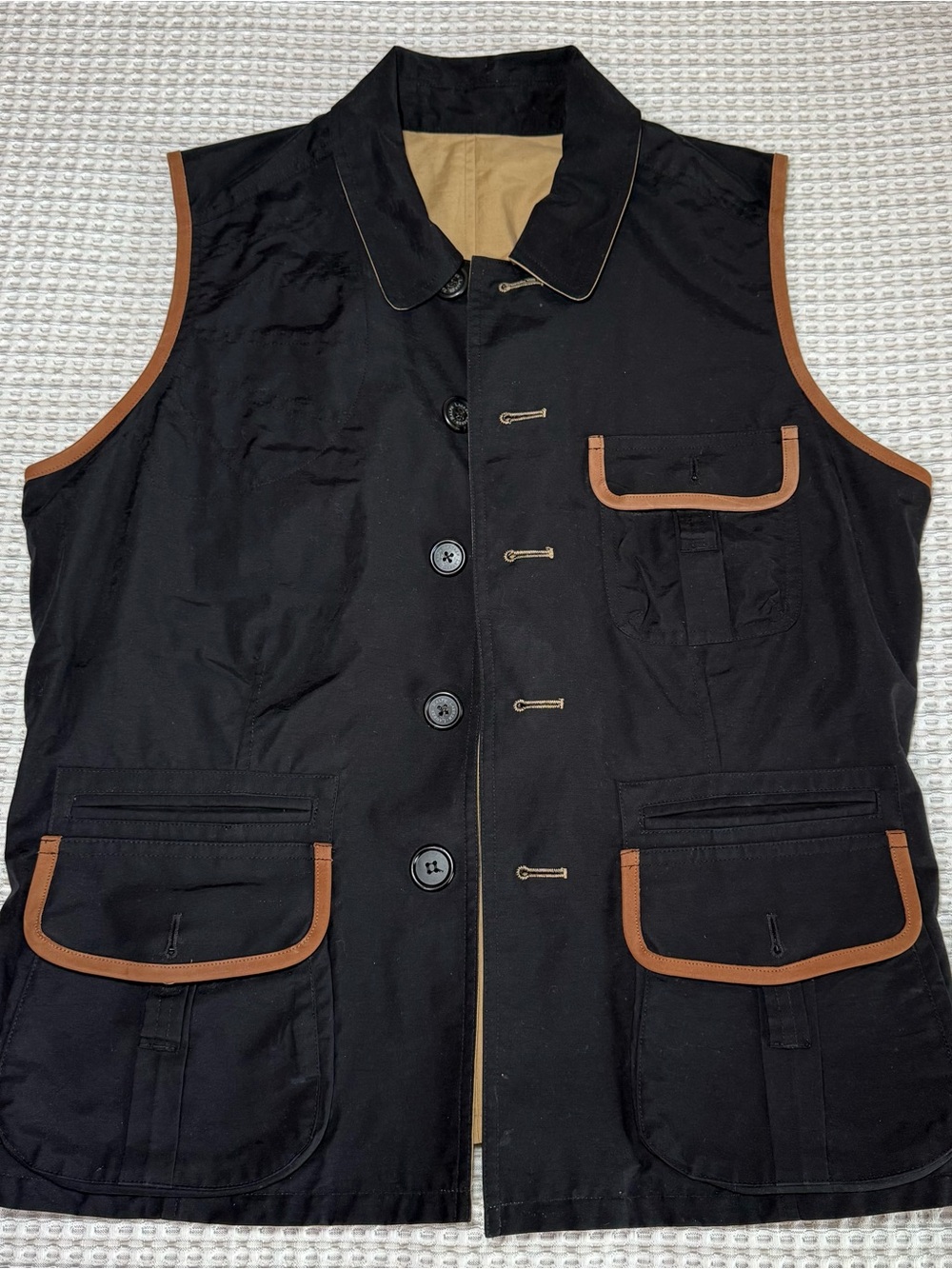 Ralph Lauren Khaki Black Reversible Field Vest Equestrian Size Large Classic